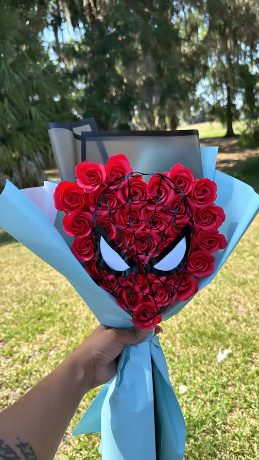 Spider-Man bouquet with artificial roses