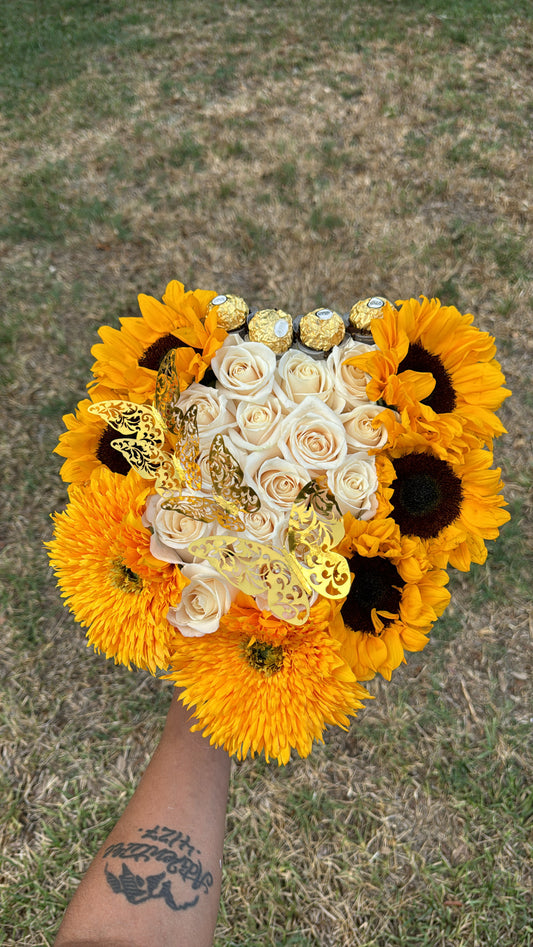 Sun flowers w roses and chocolate