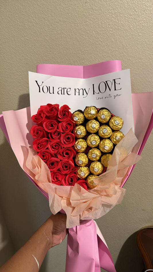 24 artificial roses with chocolates